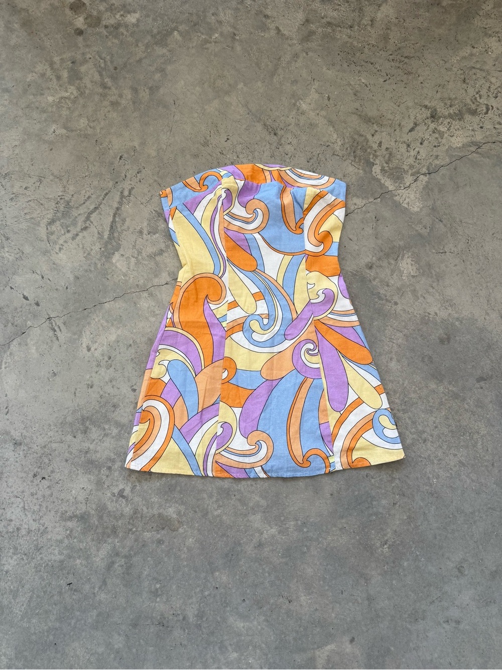 Peppermayo Strapless Swirl-Print Mini Dress in Lavender, Orange & Light Blue